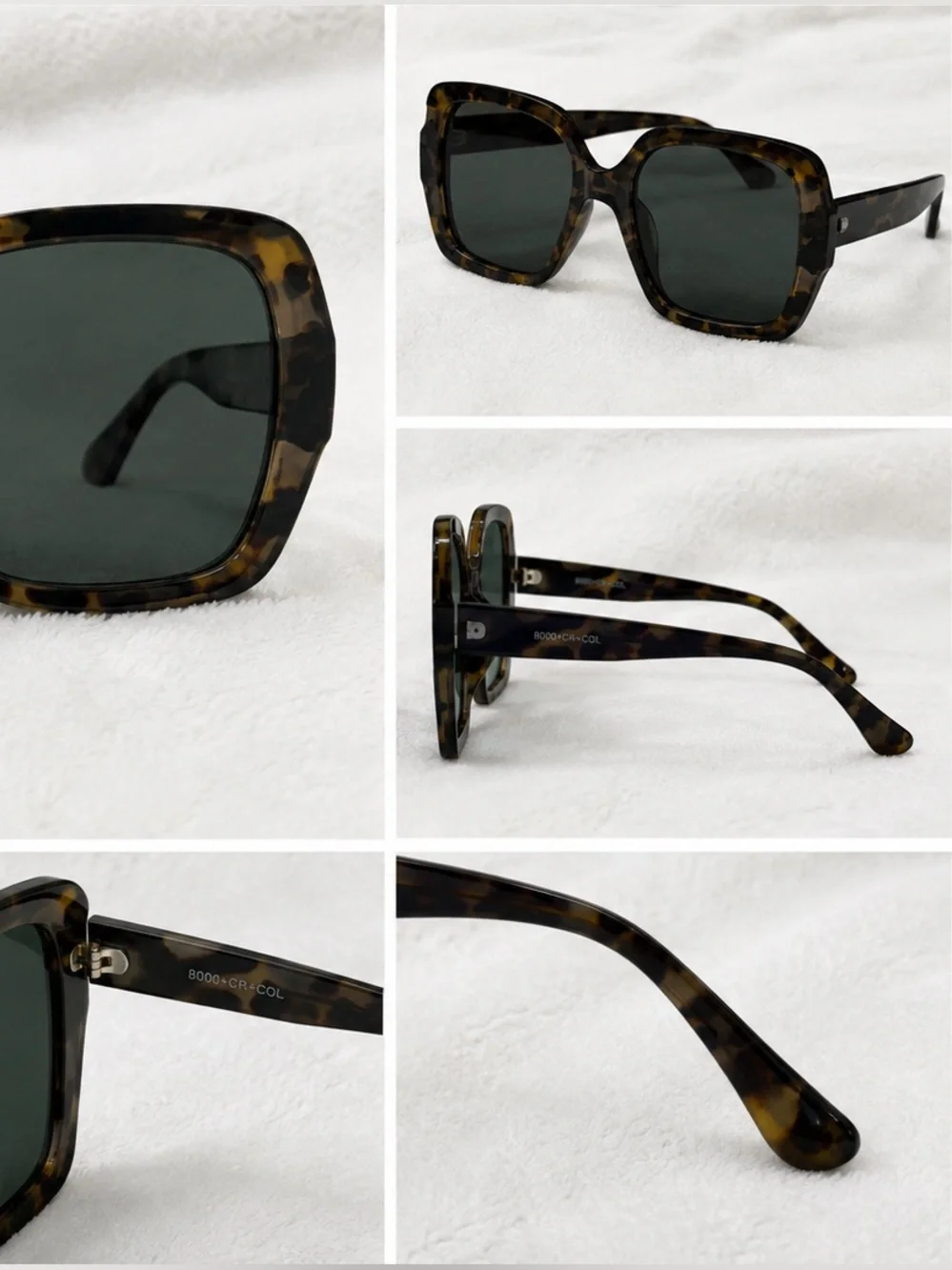 Tortoiseshell Square Sunglasses - Dark Green Lenses